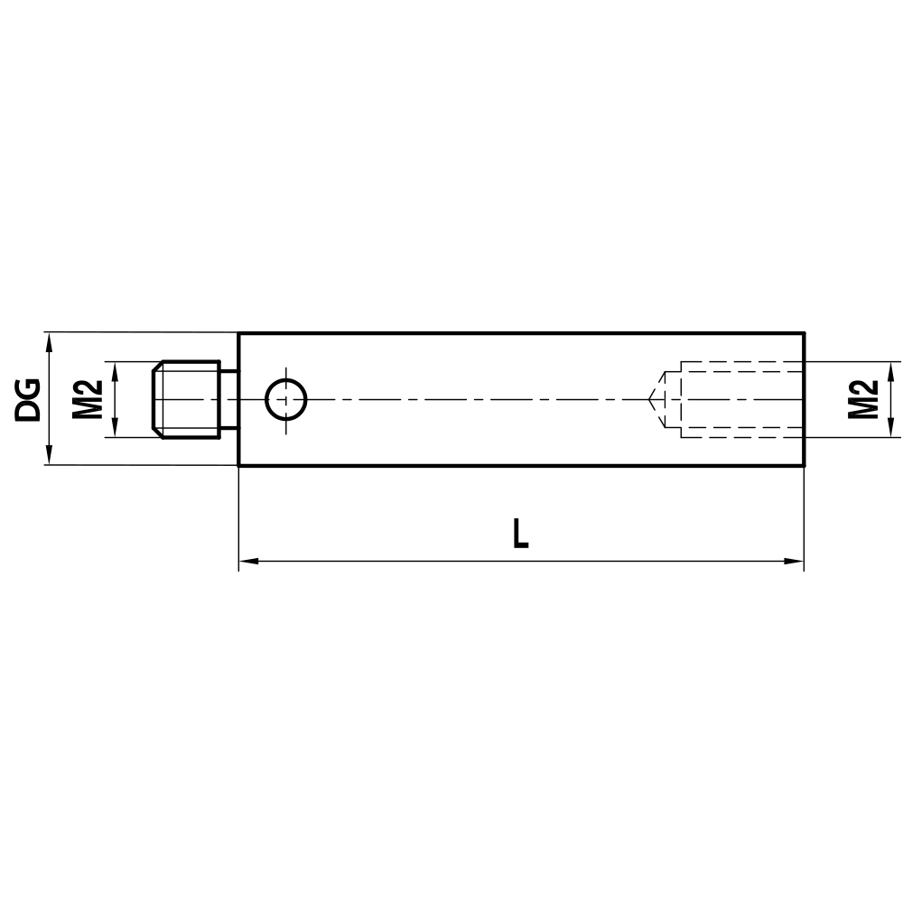 Drawing of product M2 Extension stainless steel; DG 3.0 mm; L 5.0 mm