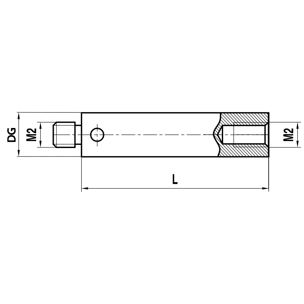 Drawing of product M2 Extension stainless steel; DG 3.0 mm; L 35.0 mm
