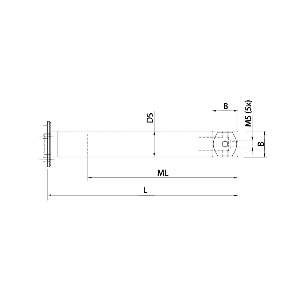 Drawing of product M5 Adaptor Plate Extension carbon fiber; L 101.5 mm; DS 20.0 mm; B 15.0 mm