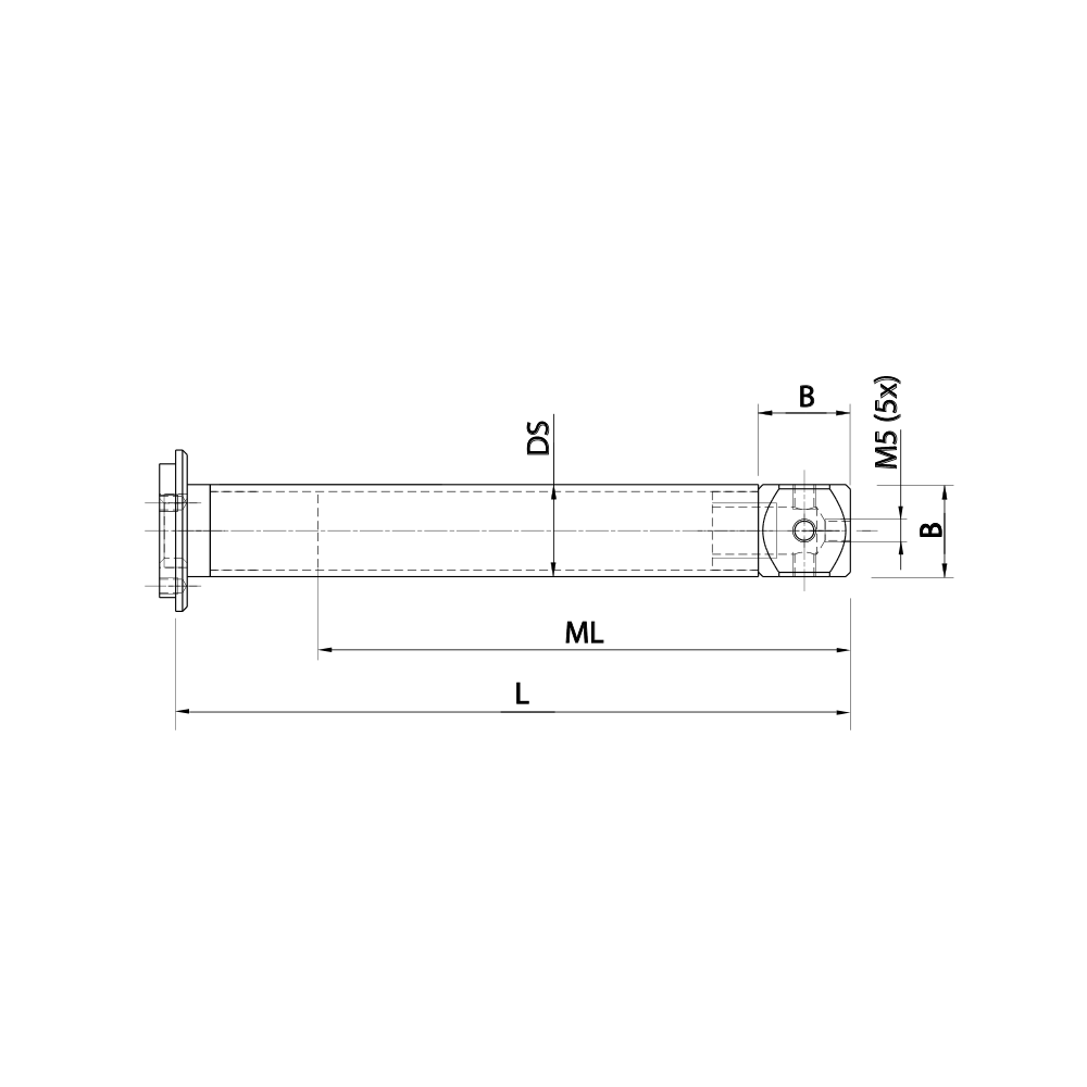 Drawing of product M5 Adaptor Plate Extension carbon fiber; L 196.5 mm; DS 20.0 mm; B 20.0 mm